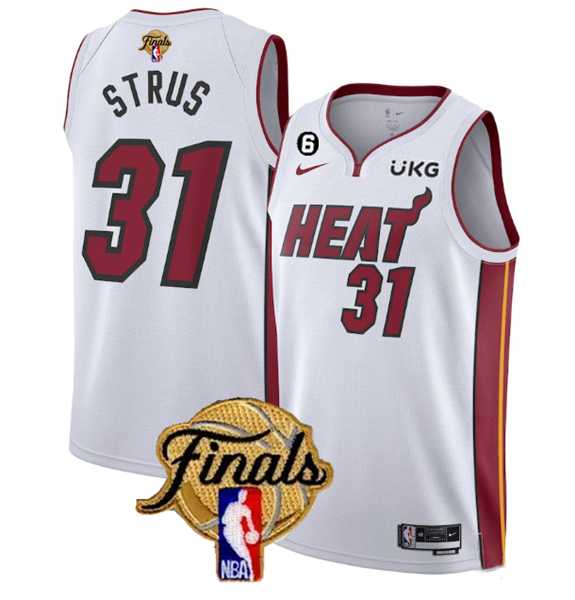 Men%27s Miami Heat #31 Max Strus White 2023 Finals Association Edition With NO.6 Patch Stitched Basketball Jersey Dzhi->miami heat->NBA Jersey
